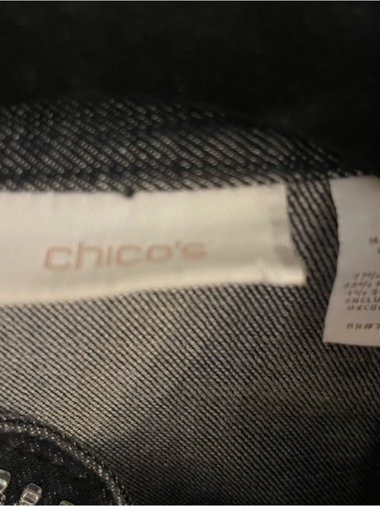 Chico's Black Embellished Denim Jacket with Silver Sequin Detail - Picture 2 of 8